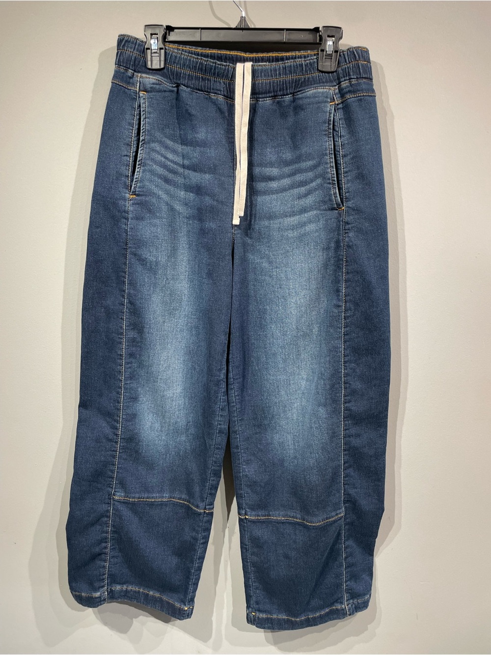 Pilcro Relaxed Denim Jogger in Medium Blue with Drawstring